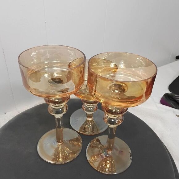 Set of 3 amber candle stands - Picture 3 of 5